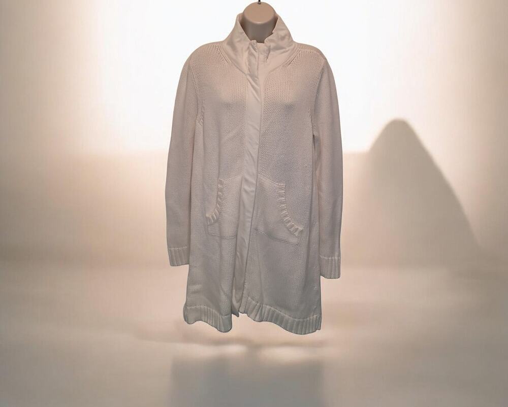 Eileen Fisher Organic Cotton Zip Cardigan PM Ivory Mock Neck Minimal Neutral